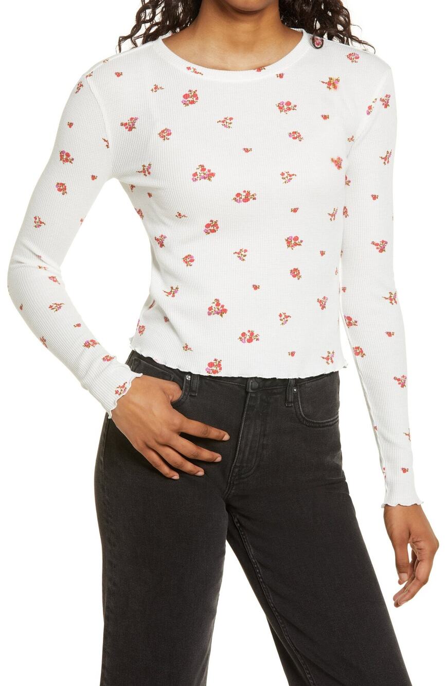 BP NWT Ivory Jolene Floral Thermal Long Sleeve Top SMALL casual layering YOUTH